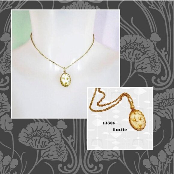 Vintage Lucite Pendants, Confetti, Glitter, Sealife Embedded Lucites 40s 1940s - Picture 5 of 14